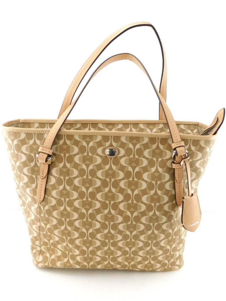 Coach Light Beige Signature C Logo Monogram Pvc Tote Shopper Bag